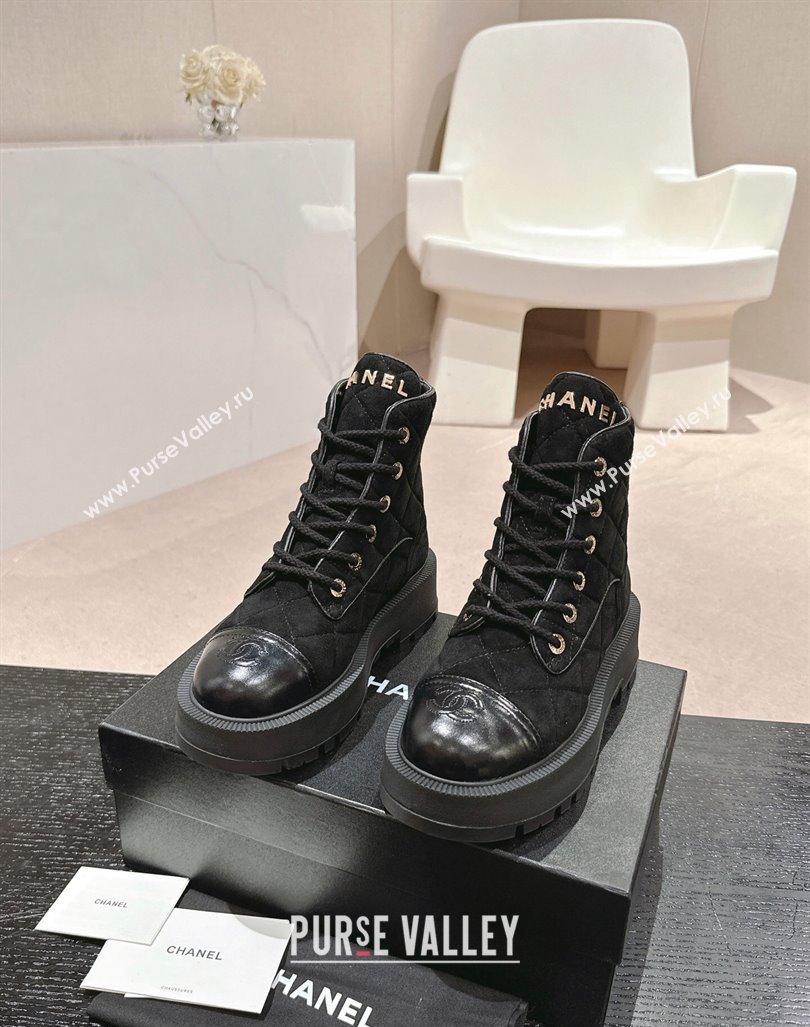 Chanel Suede Lace-up Platform Ankle Boots Black2024 CH090905 (MD-240909071)