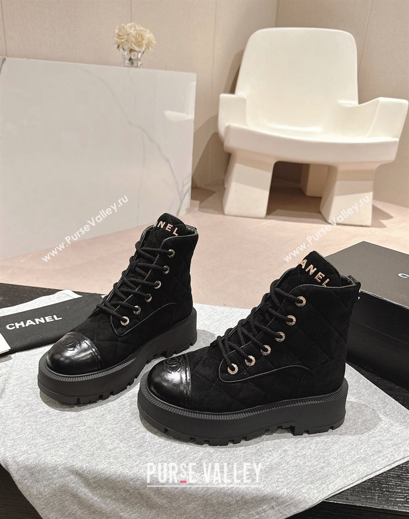 Chanel Suede Lace-up Platform Ankle Boots Black2024 CH090905 (MD-240909071)