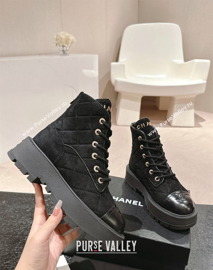 Chanel Suede Lace-up Platform Ankle Boots Black2024 CH090905 (MD-240909071)