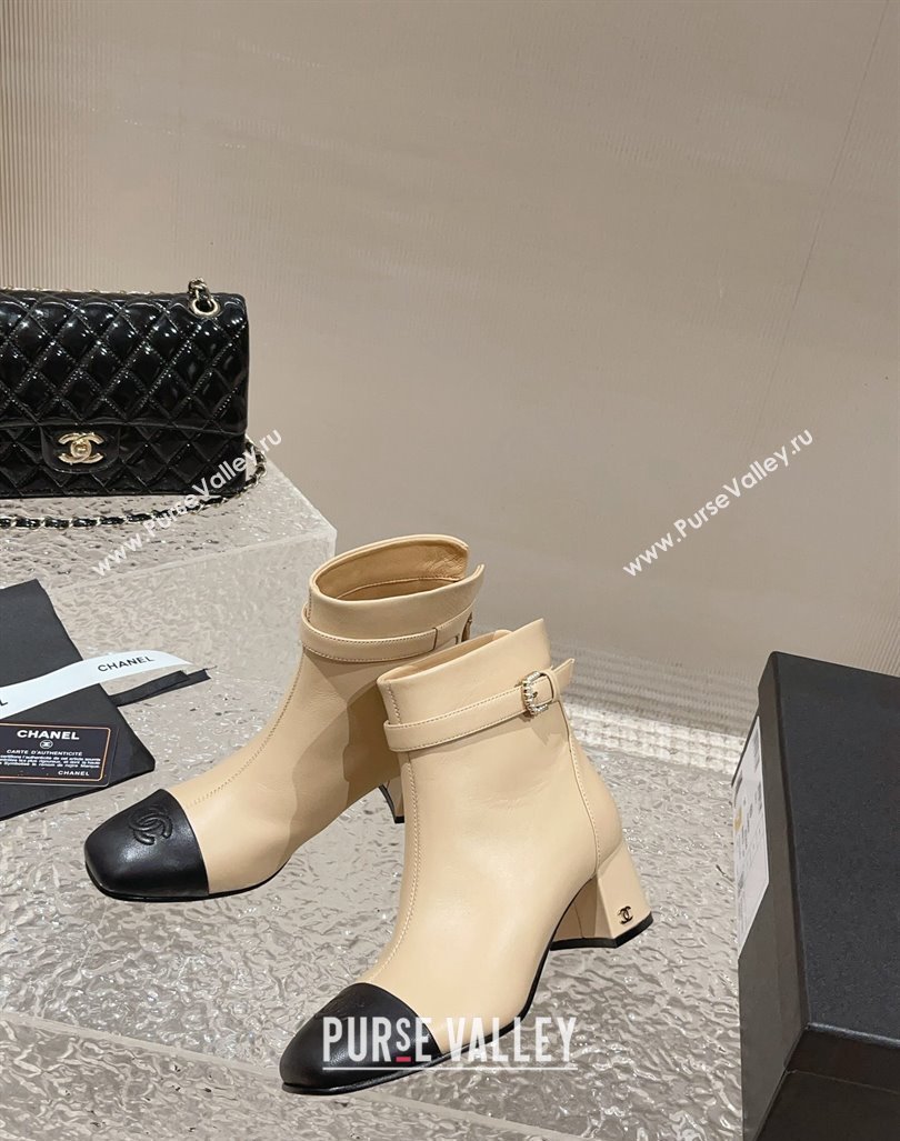 Chanel Calfskin Heel Ankle Boots with Pearls Buckle Beige 2024 CH090801 (MD-240909037)