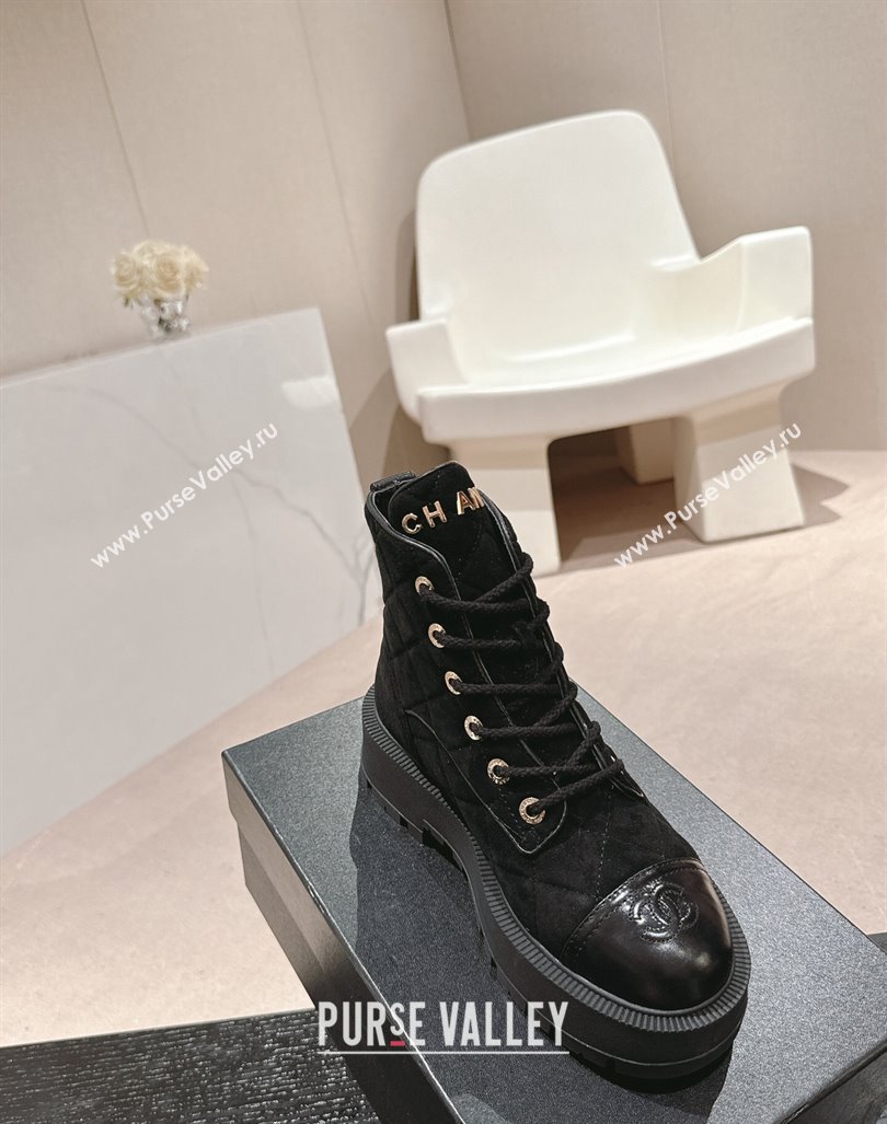 Chanel Suede Lace-up Platform Ankle Boots Black2024 CH090905 (MD-240909071)