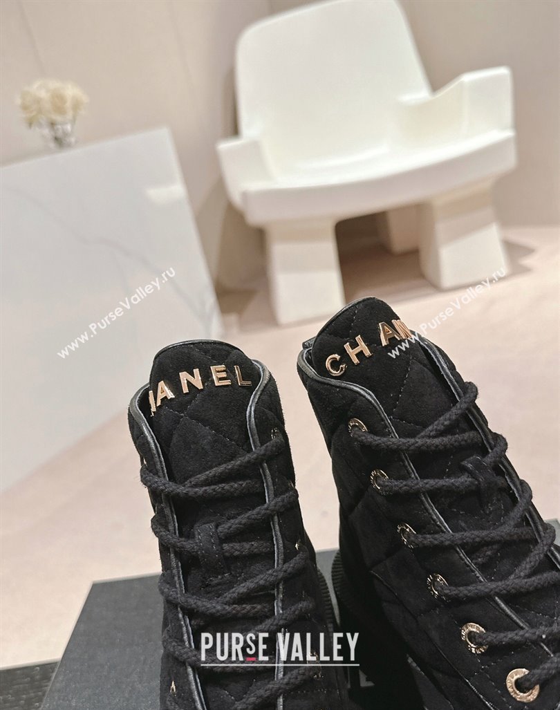 Chanel Suede Lace-up Platform Ankle Boots Black2024 CH090905 (MD-240909071)