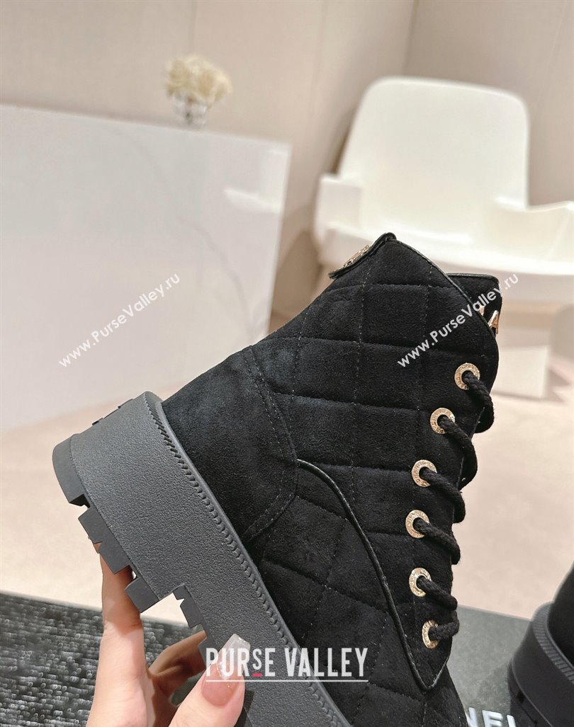 Chanel Suede Lace-up Platform Ankle Boots Black2024 CH090905 (MD-240909071)