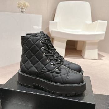 Chanel Quilted Aged Calfskin Lace-up Platform Ankle Boots Black 2024 CH090905 (MD-240909072)