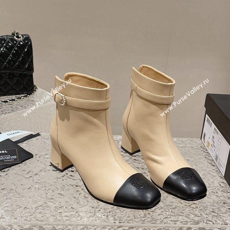 Chanel Calfskin Heel Ankle Boots with Pearls Buckle Beige 2024 CH090801 (MD-240909037)