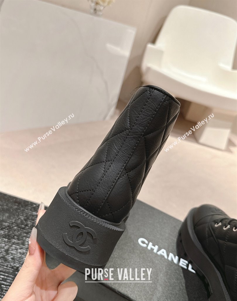 Chanel Quilted Aged Calfskin Lace-up Platform Ankle Boots Black 2024 CH090905 (MD-240909072)