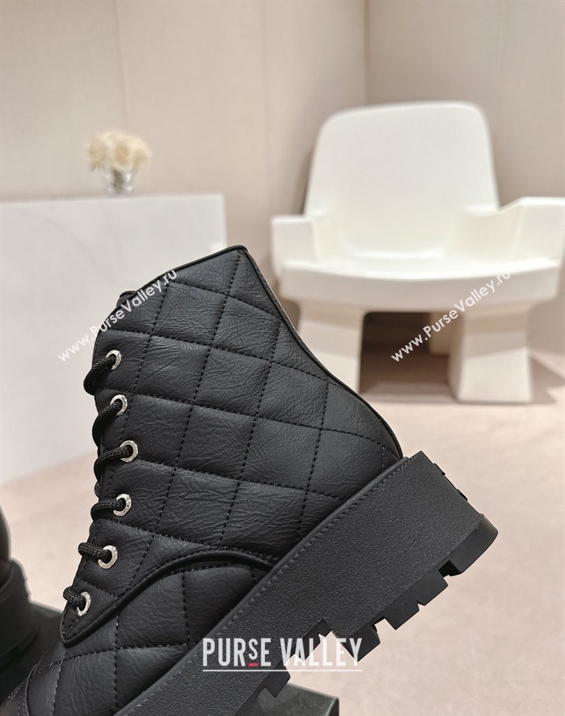 Chanel Quilted Aged Calfskin Lace-up Platform Ankle Boots Black 2024 CH090905 (MD-240909072)