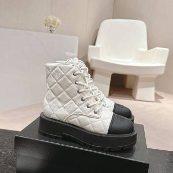 Chanel Quilted Aged Calfskin Lace-up Platform Ankle Boots White 2024 CH090905 (MD-240909073)