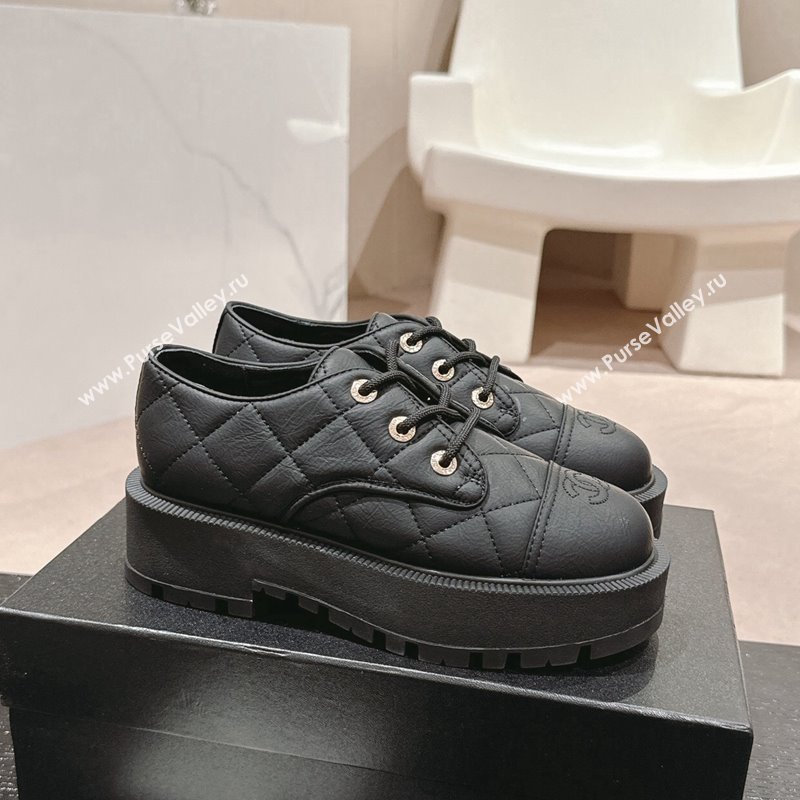 Chanel Quilted Aged Calfskin Lace-up Shoes Black 2024 CH090905 (MD-240909076)