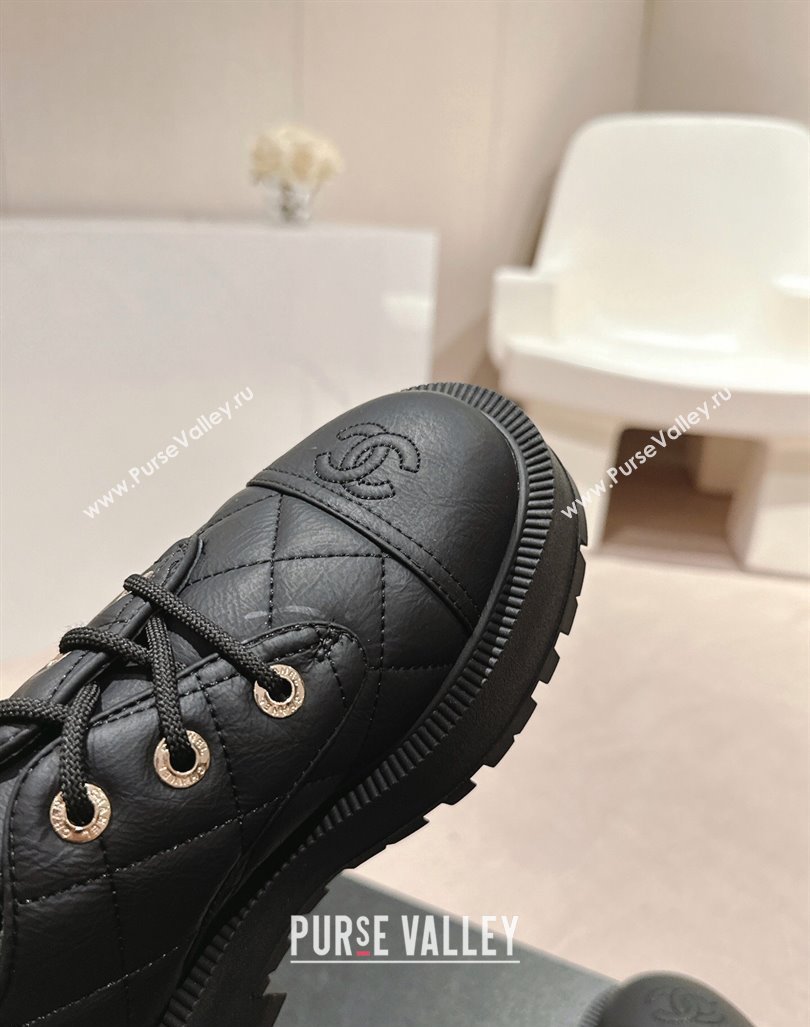 Chanel Quilted Aged Calfskin Lace-up Shoes Black 2024 CH090905 (MD-240909076)