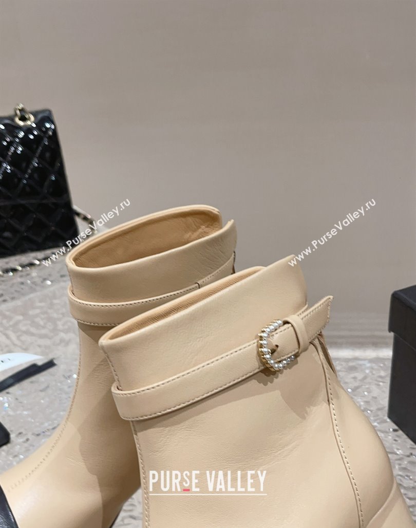 Chanel Calfskin Heel Ankle Boots with Pearls Buckle Beige 2024 CH090801 (MD-240909037)