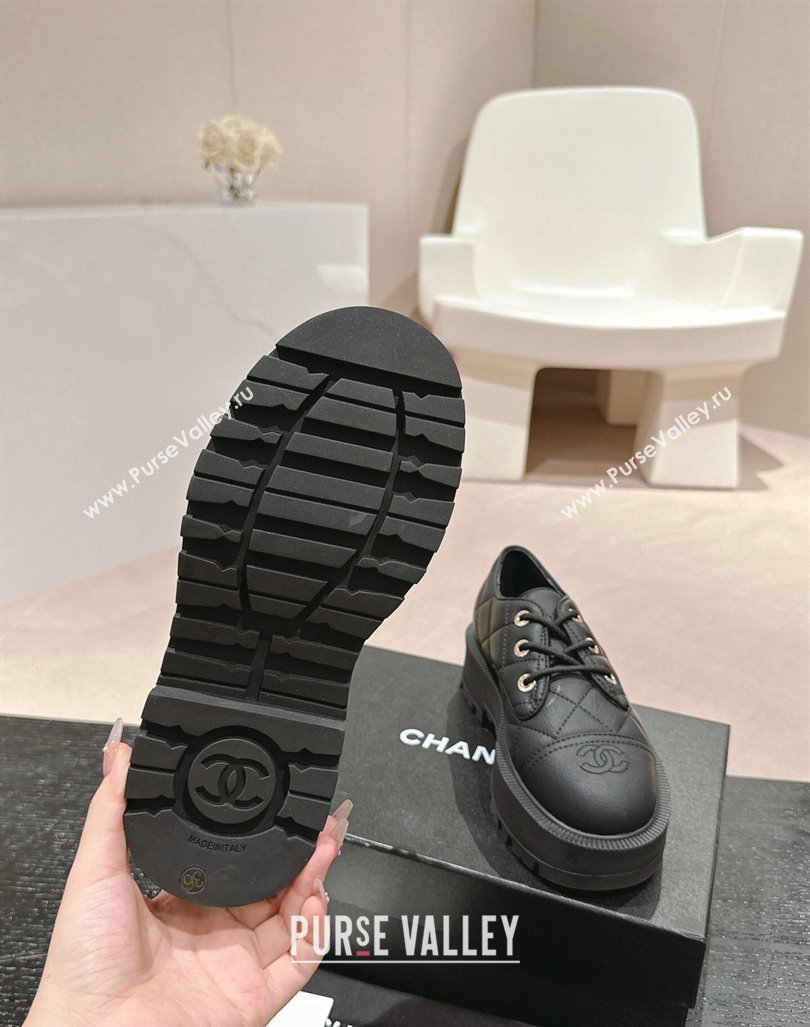 Chanel Quilted Aged Calfskin Lace-up Shoes Black 2024 CH090905 (MD-240909076)