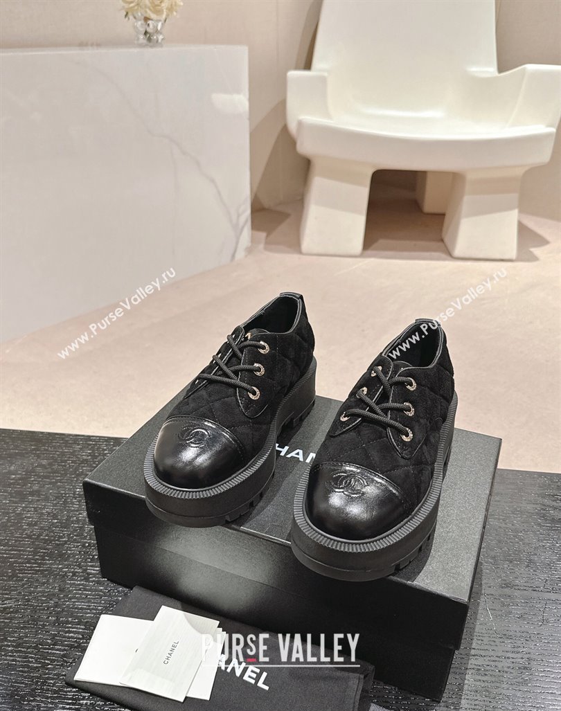 Chanel Suede Lace-up Shoes Black 2024 CH090905 (MD-240909077)