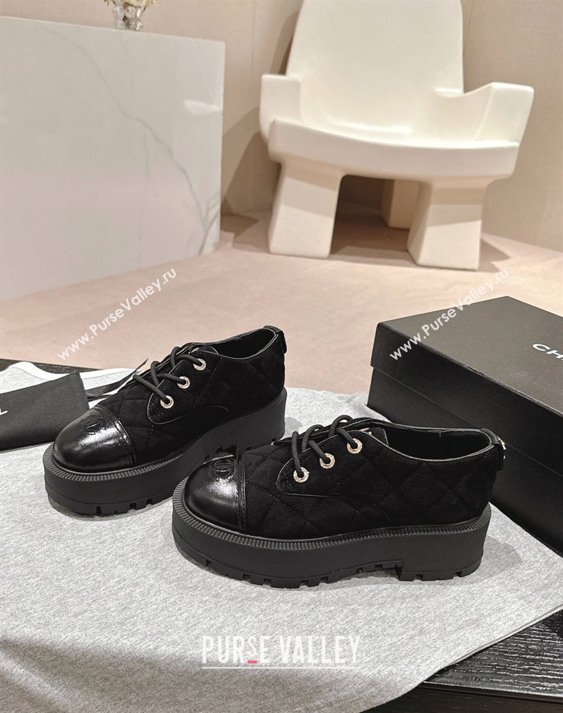 Chanel Suede Lace-up Shoes Black 2024 CH090905 (MD-240909077)