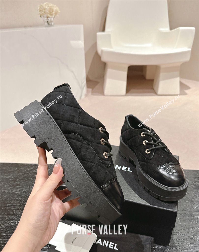 Chanel Suede Lace-up Shoes Black 2024 CH090905 (MD-240909077)