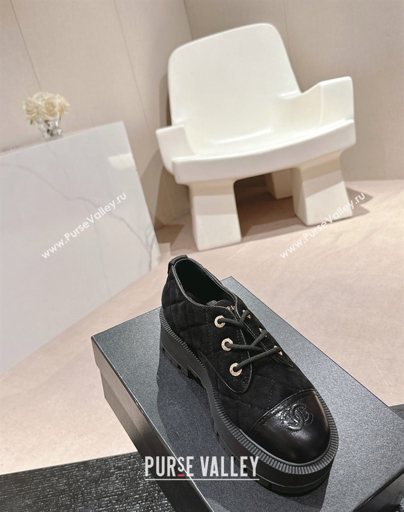 Chanel Suede Lace-up Shoes Black 2024 CH090905 (MD-240909077)