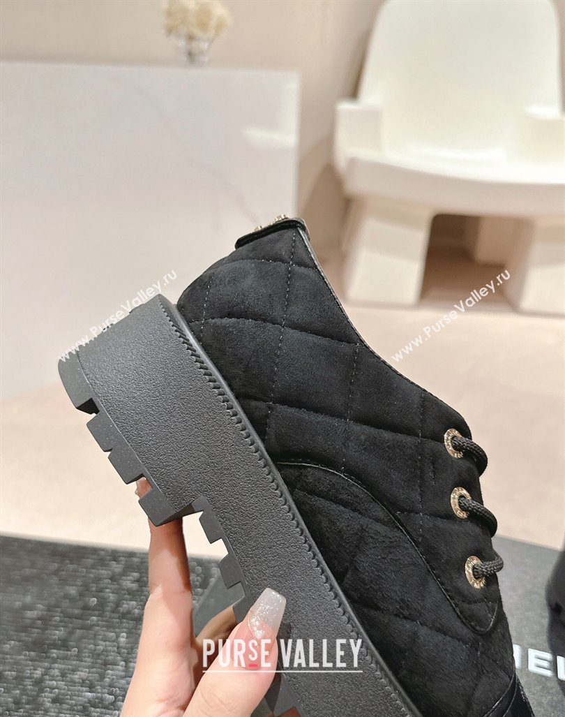 Chanel Suede Lace-up Shoes Black 2024 CH090905 (MD-240909077)