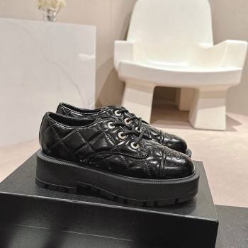 Chanel Quilted Patent Calfskin Lace-up Shoes Black 2024 CH090905 (MD-240909078)