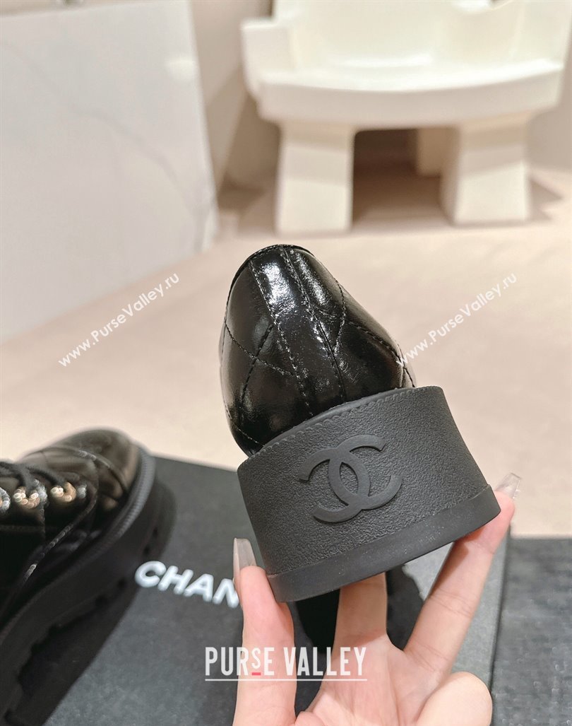 Chanel Quilted Patent Calfskin Lace-up Shoes Black 2024 CH090905 (MD-240909078)