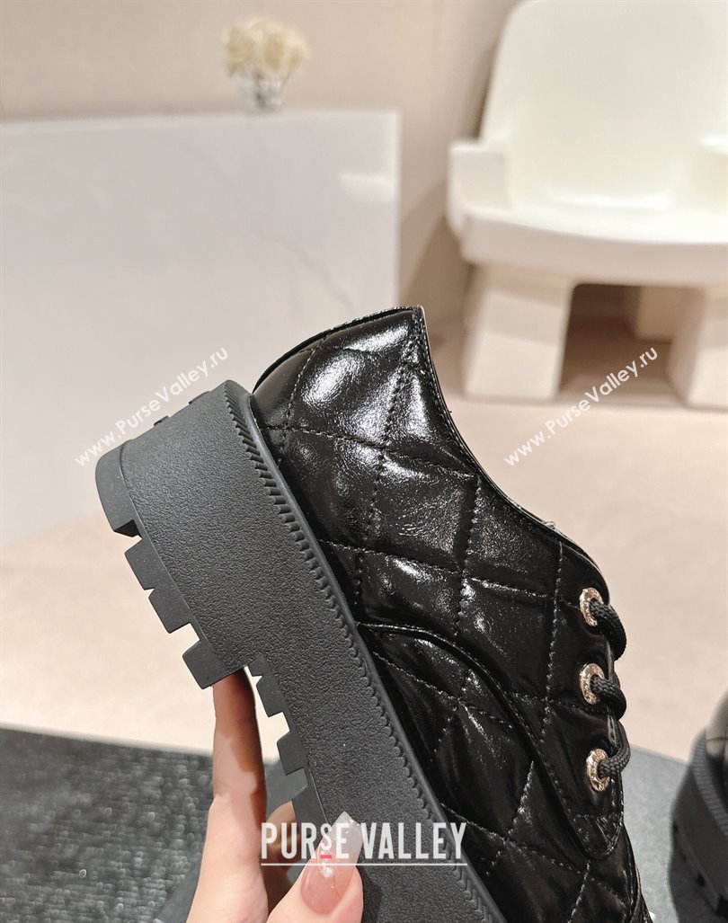 Chanel Quilted Patent Calfskin Lace-up Shoes Black 2024 CH090905 (MD-240909078)