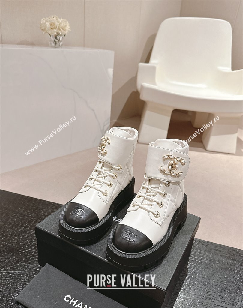 Chanel Quilted Calfskin Lace-up Platform Ankle Boots White 2024 CH090903 (MD-240909044)