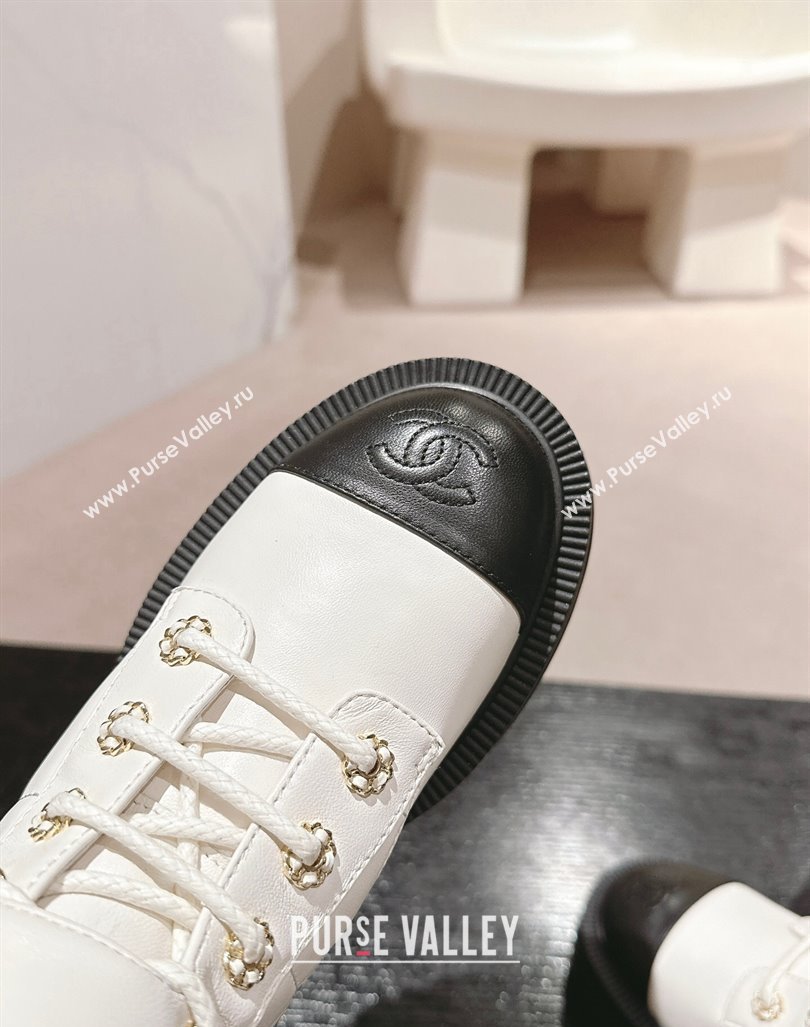 Chanel Quilted Calfskin Lace-up Platform Ankle Boots White 2024 CH090903 (MD-240909044)