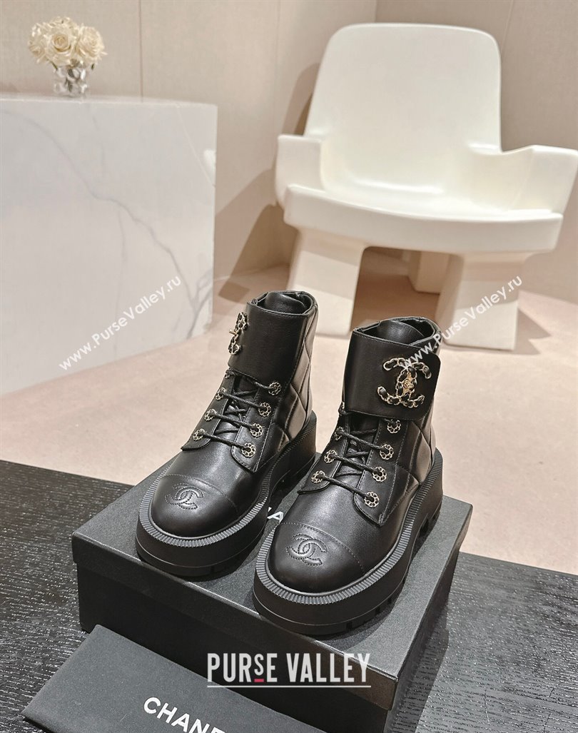 Chanel Quilted Calfskin Lace-up Platform Ankle Boots Black 2024 CH090903 (MD-240909045)