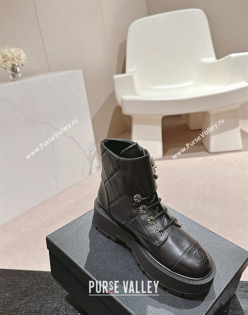 Chanel Quilted Calfskin Lace-up Platform Ankle Boots Black 2024 CH090903 (MD-240909045)