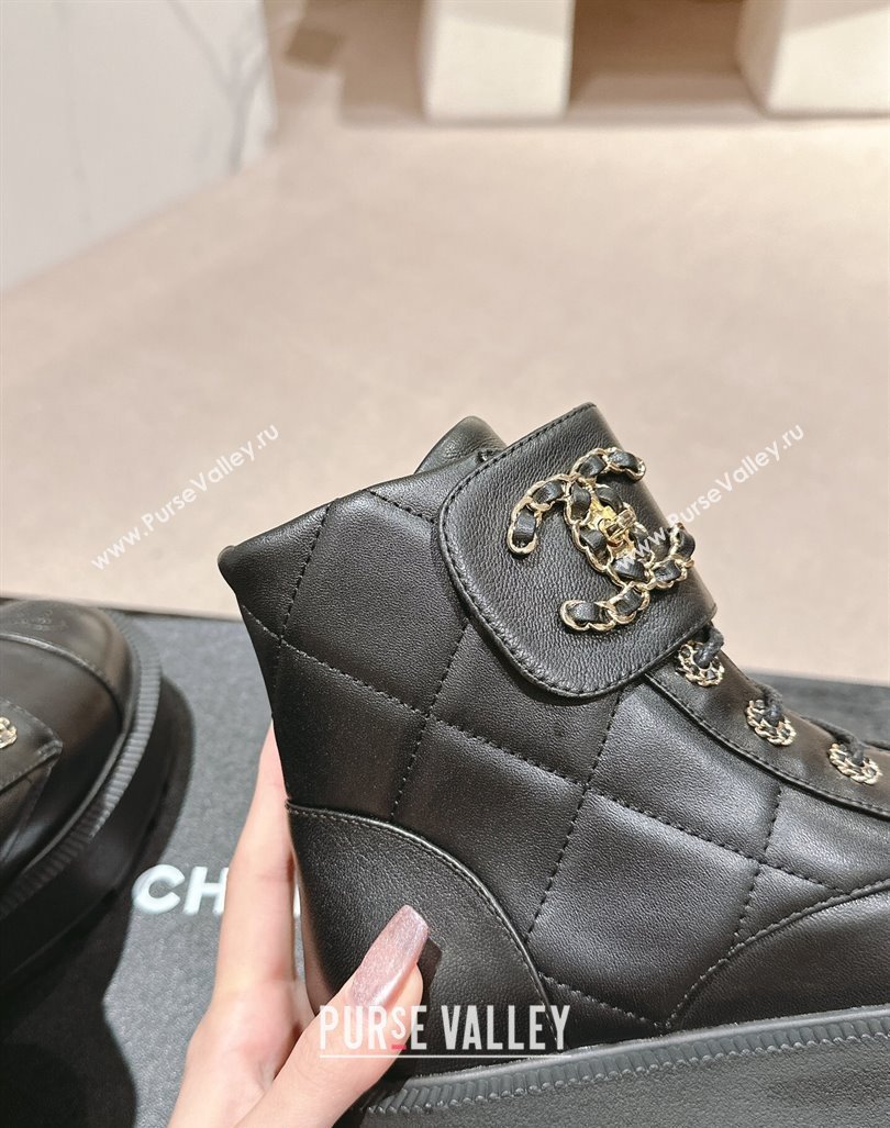 Chanel Quilted Calfskin Lace-up Platform Ankle Boots Black 2024 CH090903 (MD-240909045)