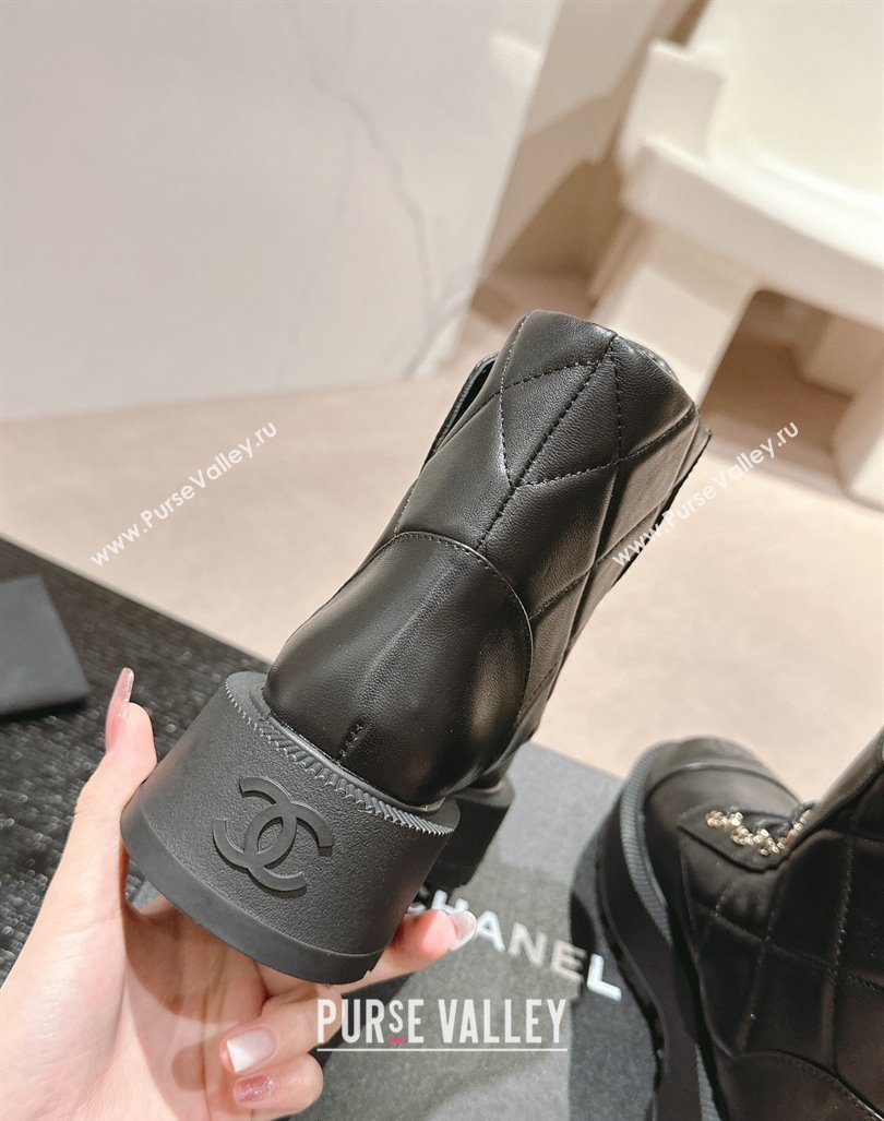 Chanel Quilted Calfskin Lace-up Platform Ankle Boots Black 2024 CH090903 (MD-240909045)