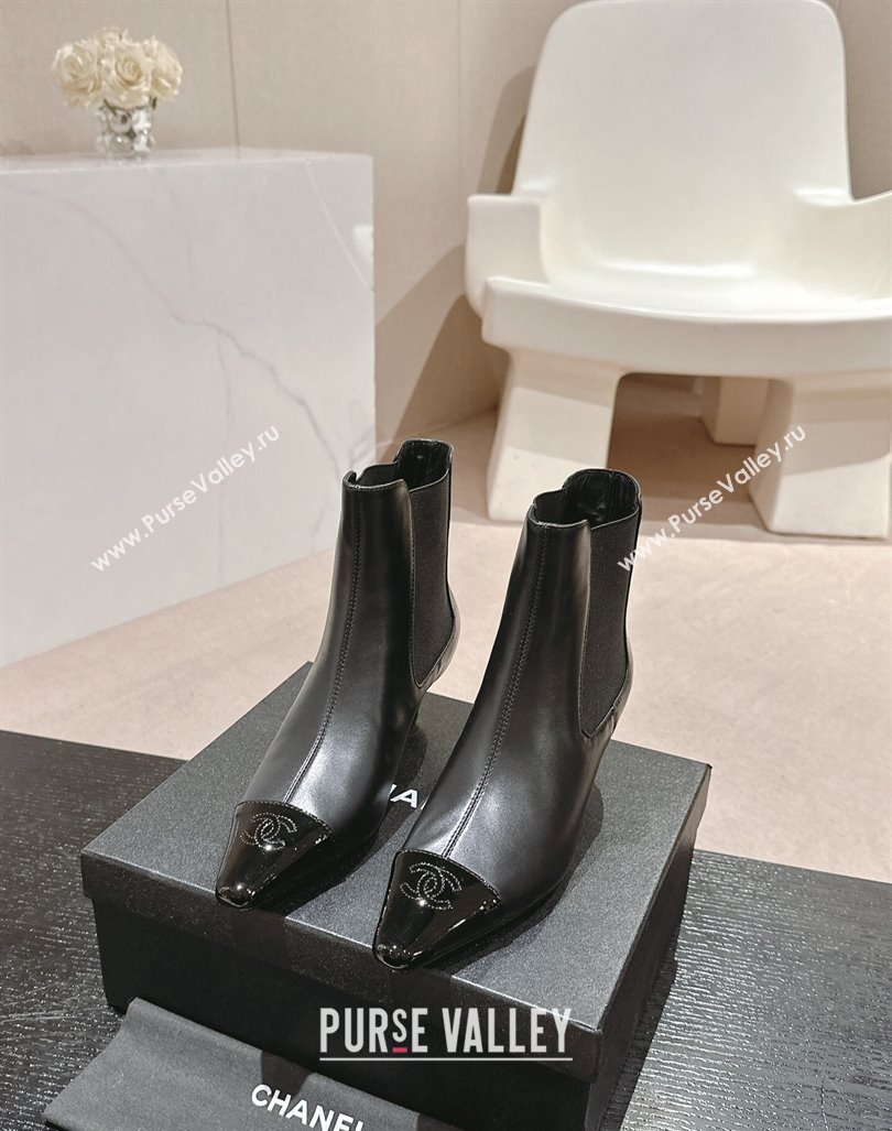 Chanel Calfskin Leather Heel Pointed Ankle Boots Black 2024 CH090908 (MD-240909097)