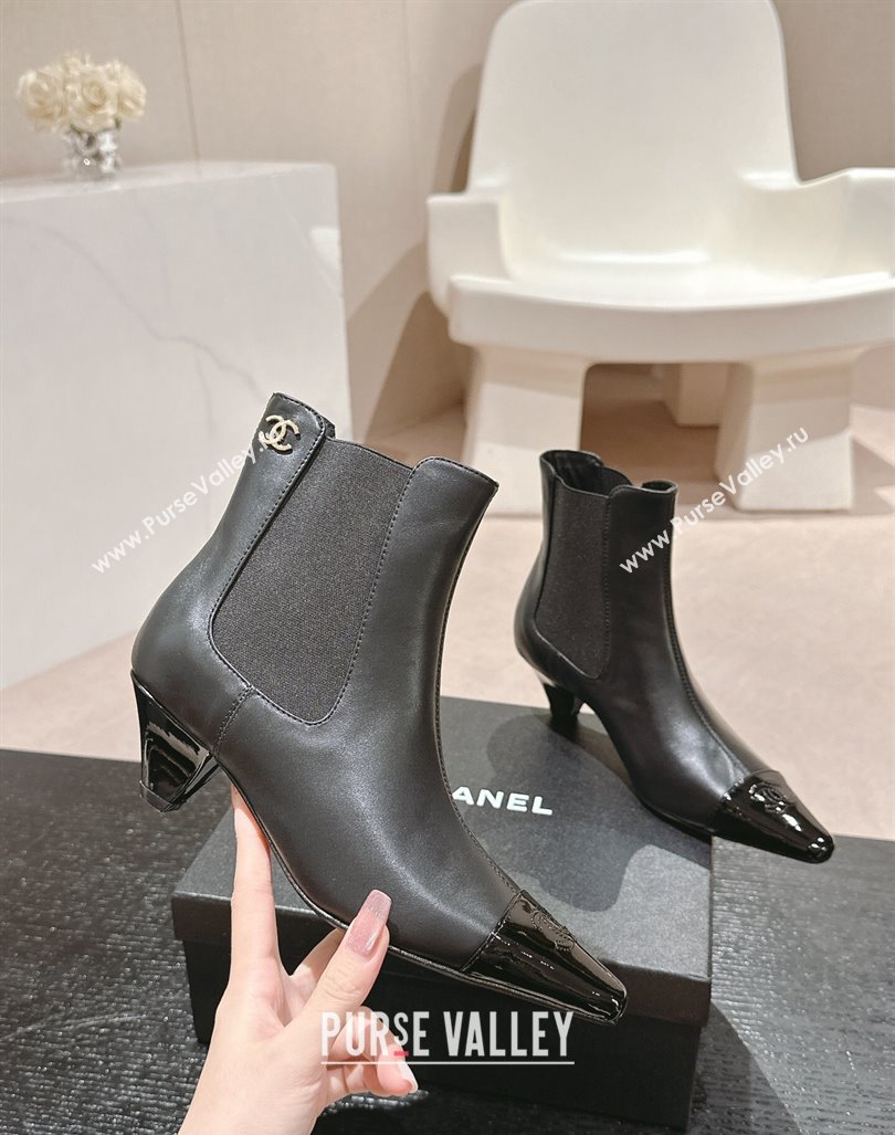 Chanel Calfskin Leather Heel Pointed Ankle Boots Black 2024 CH090908 (MD-240909097)