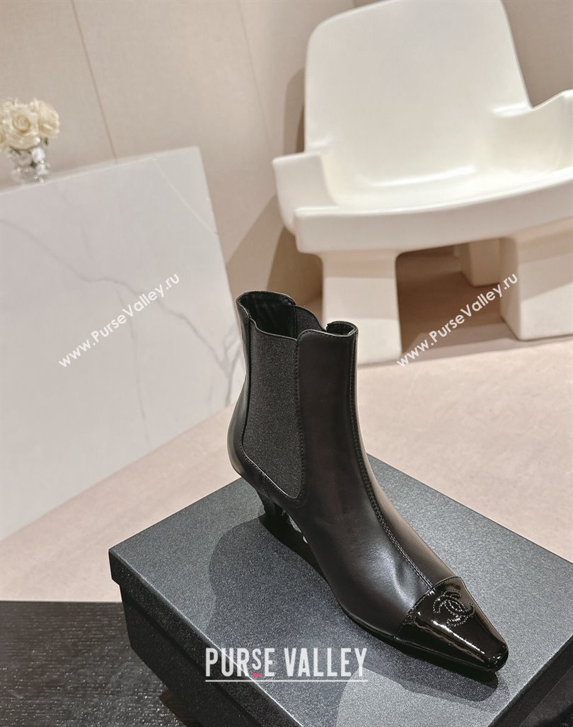 Chanel Calfskin Leather Heel Pointed Ankle Boots Black 2024 CH090908 (MD-240909097)