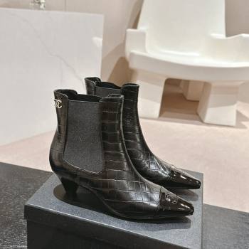 Chanel Embossed Calfskin Heel Pointed Ankle Boots Black 2024 CH090908 (MD-240909100)