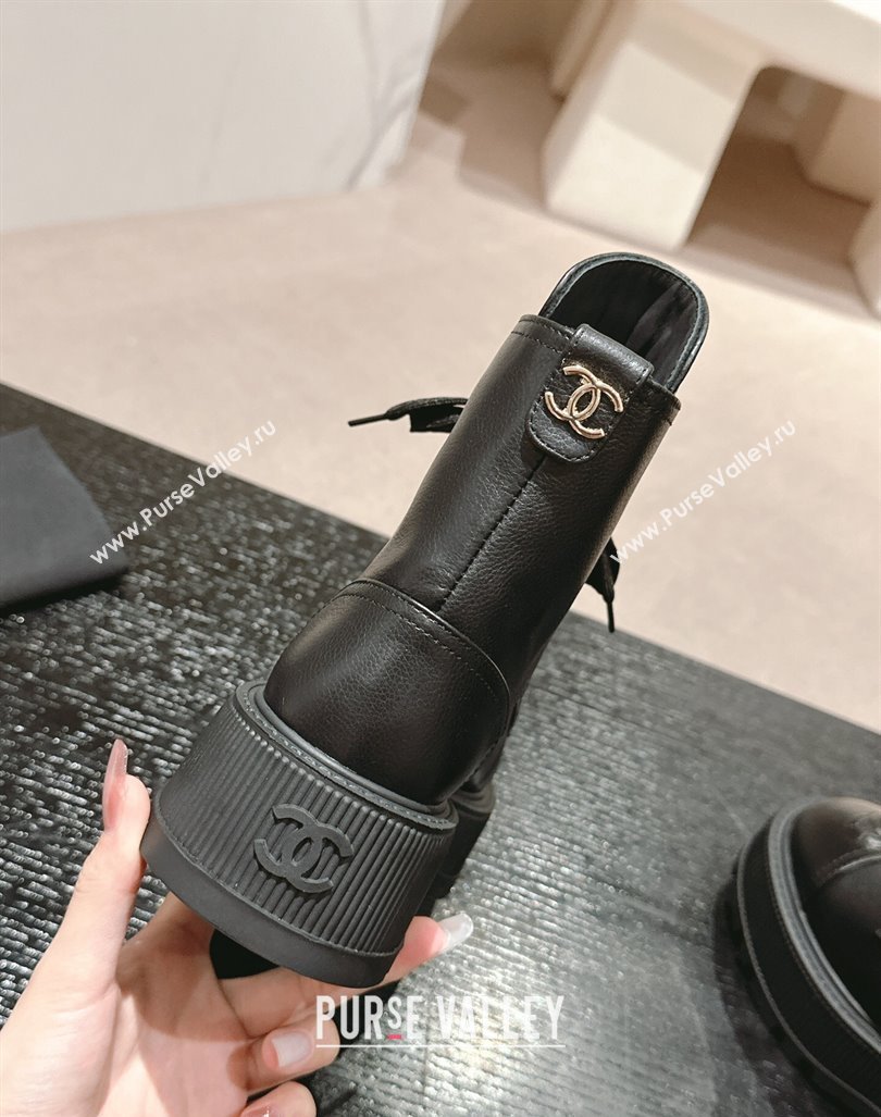 Chanel Calfskin Leather Lace-up Platform Ankle Boots Black 2024 CH090905 (MD-240909108)