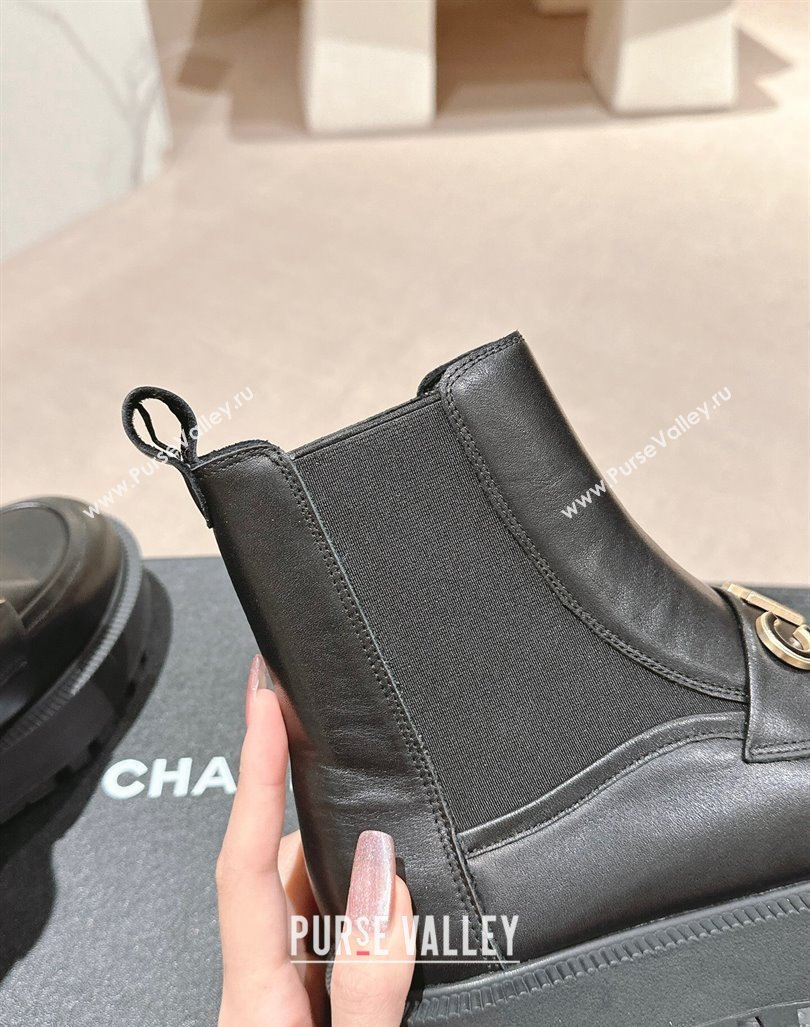 Chanel Calfskin Leather Chelsea Platform Ankle Boots with CHANEL Band Black 2024 (MD-240909109)