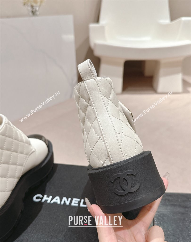 Chanel Quilted Calfskin Patent Lace-up Platform Ankle Boots White 2024 CH090802 (MD-240909042)