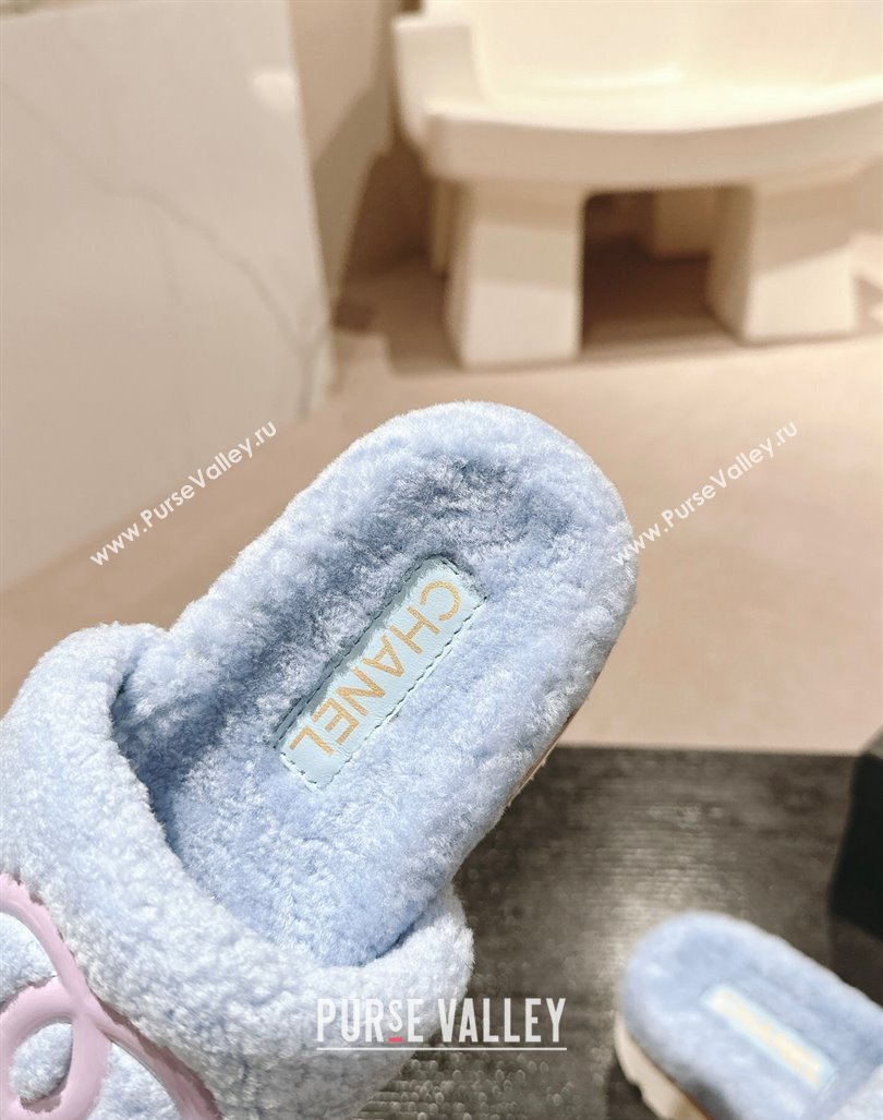 Chanel Wool Fur Platform Slides Sandal Blue 2024 CH090909 (MD-240909122)