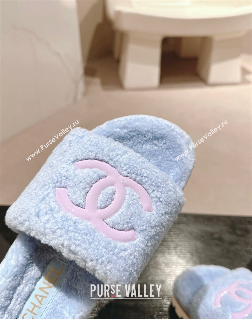 Chanel Wool Fur Platform Slides Sandal Blue 2024 CH090909 (MD-240909122)