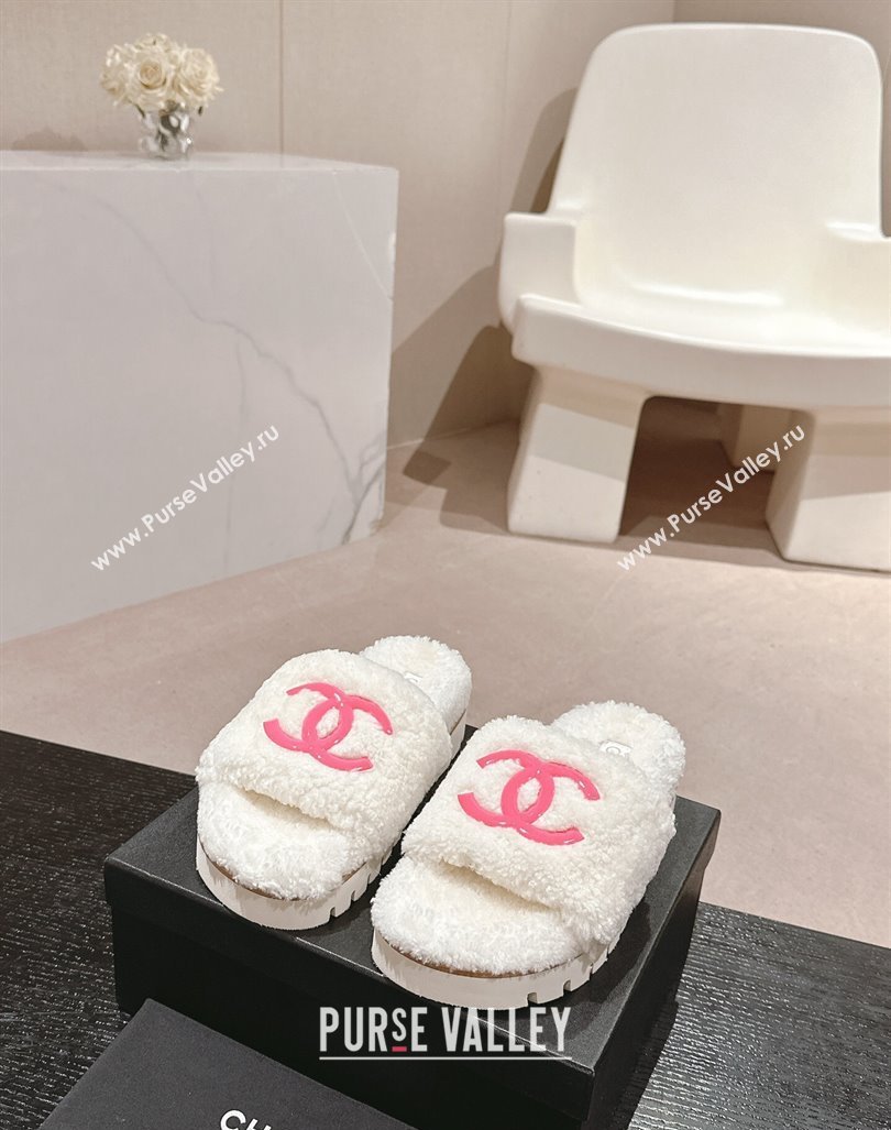 Chanel Wool Fur Platform Slides Sandal White 2024 CH090909 (MD-240909123)