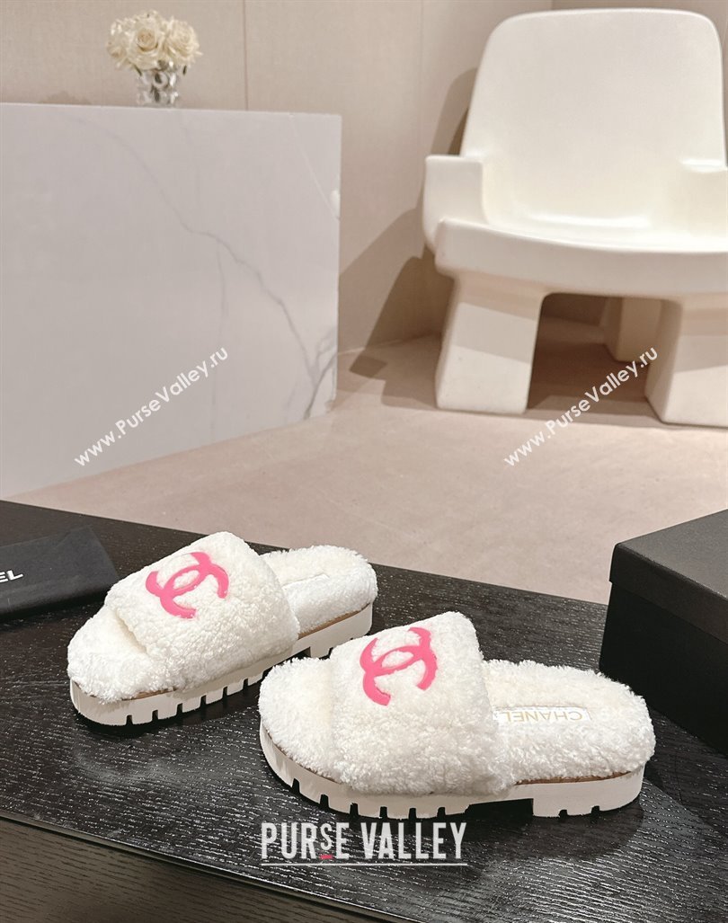 Chanel Wool Fur Platform Slides Sandal White 2024 CH090909 (MD-240909123)