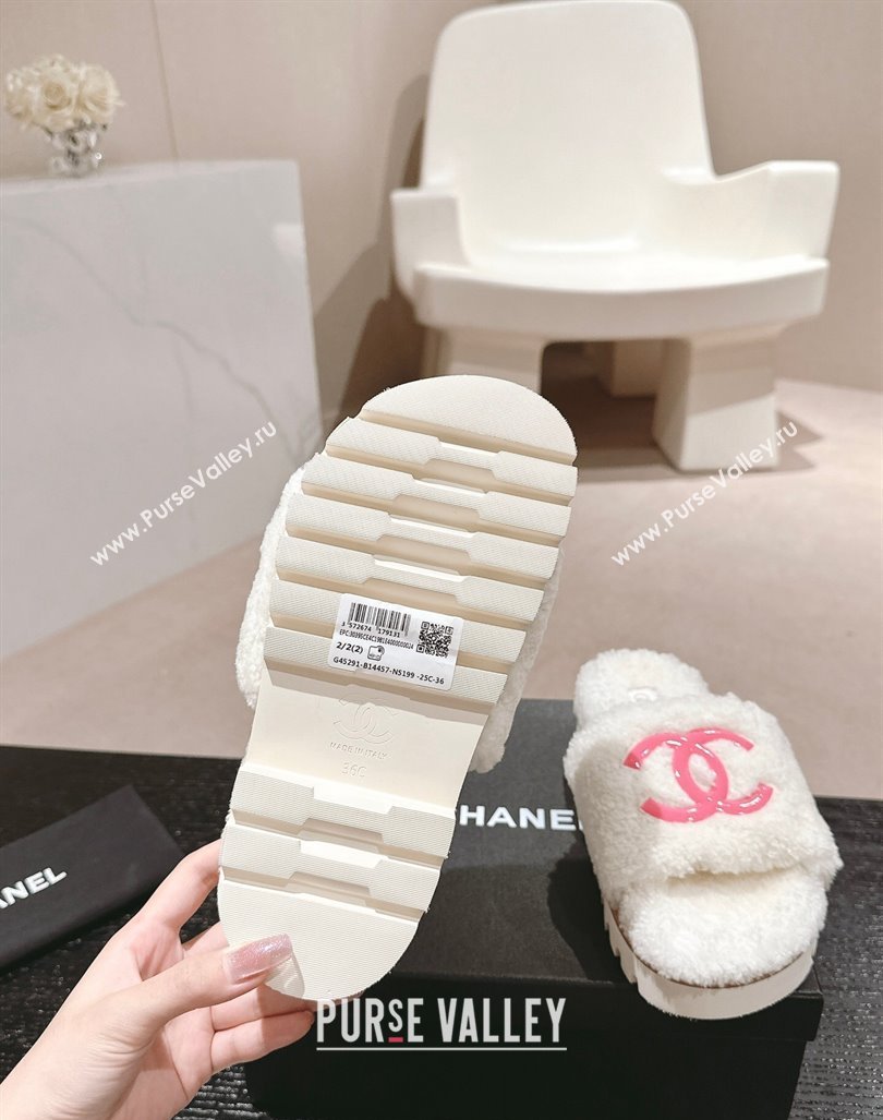 Chanel Wool Fur Platform Slides Sandal White 2024 CH090909 (MD-240909123)