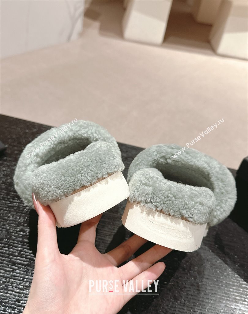 Chanel Wool Fur Platform Slides Sandal Dusty Green 2024 CH090909 (MD-240909125)