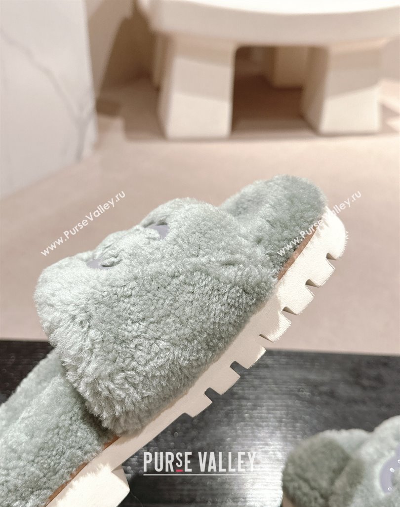 Chanel Wool Fur Platform Slides Sandal Dusty Green 2024 CH090909 (MD-240909125)