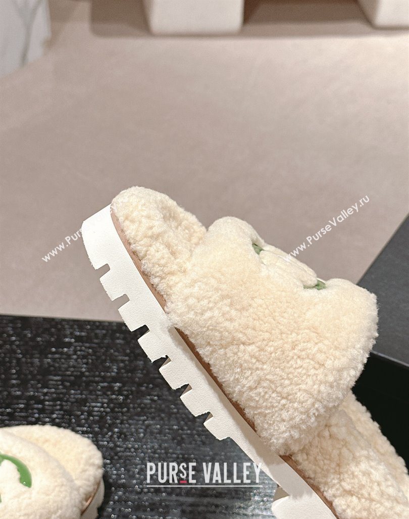 Chanel Wool Fur Platform Slides Sandal Beige 2024 CH090909 (MD-240909126)