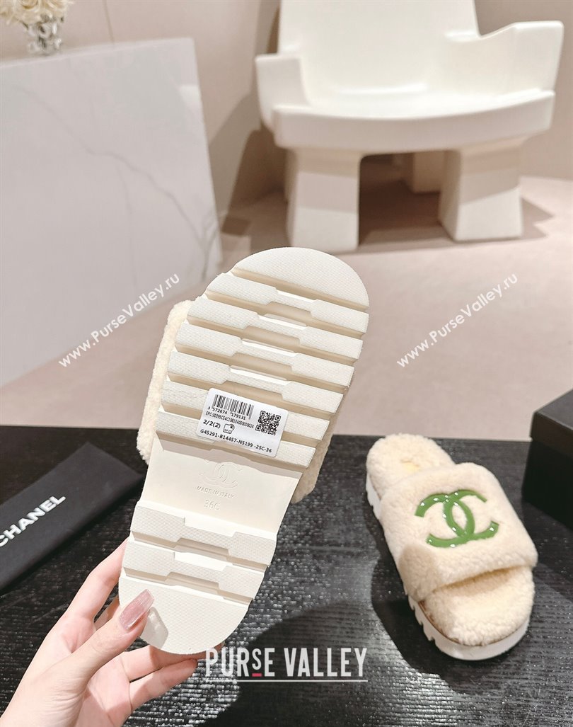 Chanel Wool Fur Platform Slides Sandal Beige 2024 CH090909 (MD-240909126)