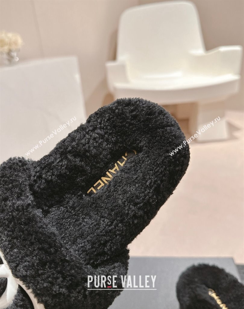 Chanel Wool Fur Platform Slides Sandal Black 2024 CH090909 (MD-240909127)