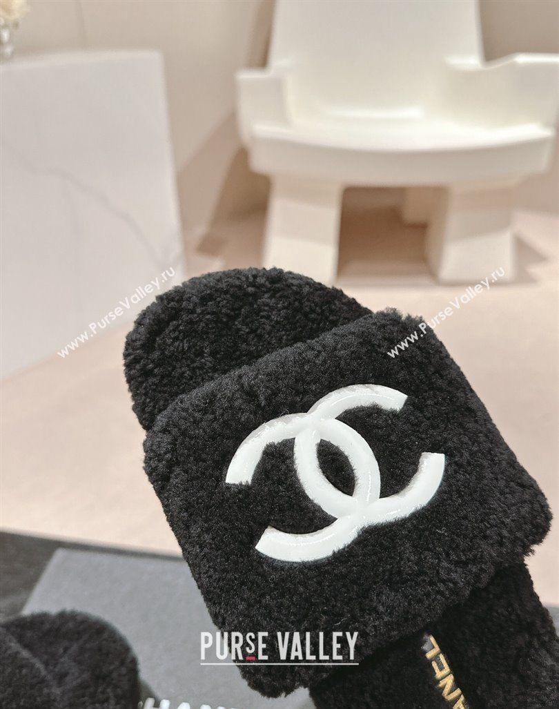 Chanel Wool Fur Platform Slides Sandal Black 2024 CH090909 (MD-240909127)