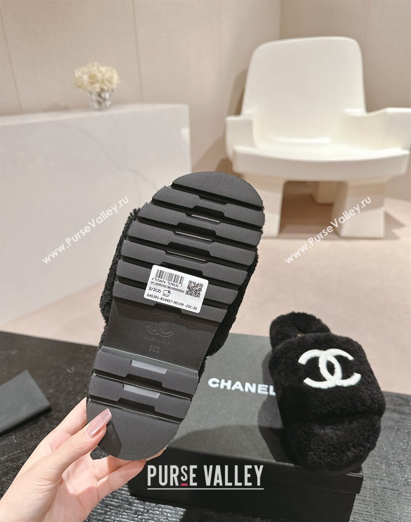 Chanel Wool Fur Platform Slides Sandal Black 2024 CH090909 (MD-240909127)