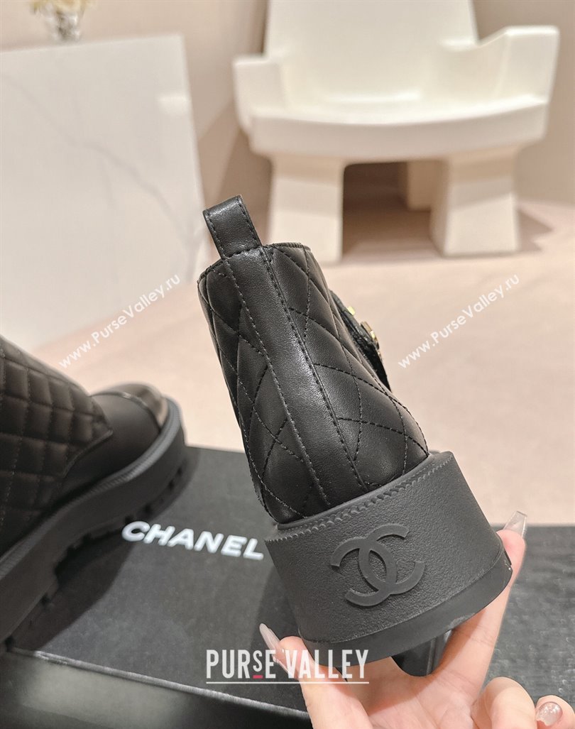 Chanel Quilted Calfskin Patent Lace-up Platform Ankle Boots Black 2024 CH090802 (MD-240909043)